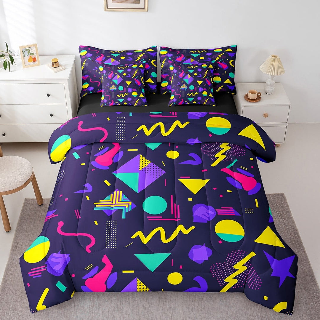 Memphis Twin Comforter Set - 7 Pieces Bed in a Bag Set,Hipster Retro 80S 90S Funky Bedding Sets Twin with Colorful Pop Art Inspired Geometry Quilted Comforter,Flat Sheet,Fitted Sheet,Pillowcases