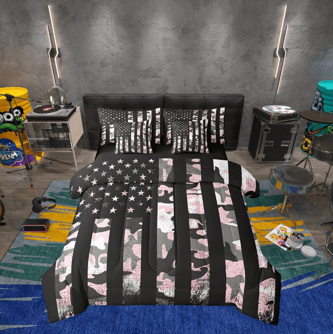 Erosebridal American Flag Bedding Twin Size, Camouflage Stars Stripes Flag Bedding Sets Twin Size, Men Women , Reversible