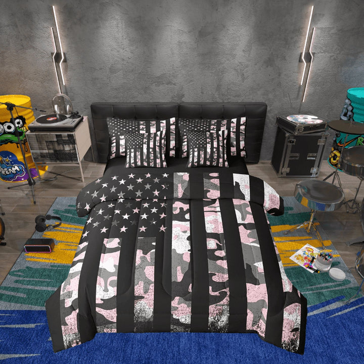 Erosebridal American Flag Bedding Twin Size, Camouflage Stars Stripes Flag Bedding Sets Twin Size, Men Women , Reversible