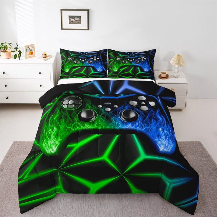 Erosebridal Gamepad Print Comforter Sets Twin Size for Teen, Gamer Down Comforter, Black Green Blue, 2-Piece