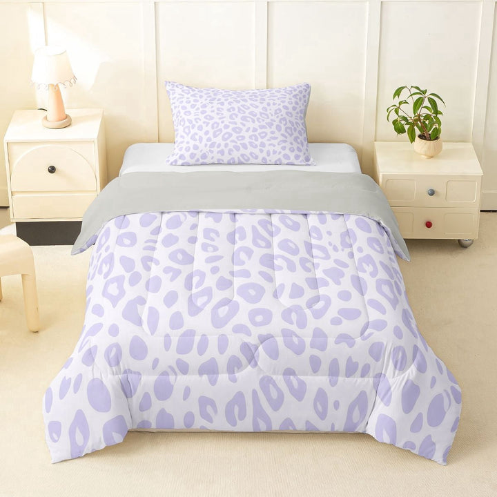 Erosebridal Purple Cheetah Print Twin Comforter Sets for Kids, Cute Animal Bedding Set, Grey Reverisble, 2pcs