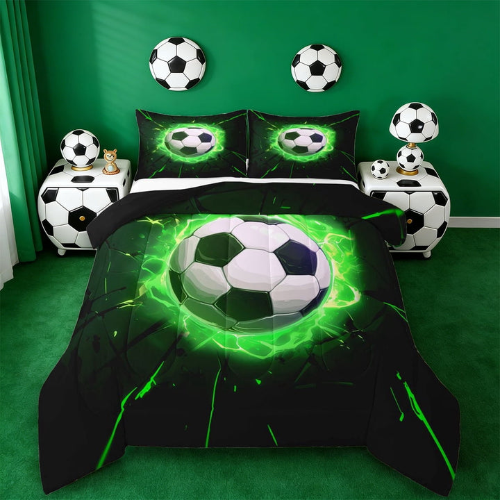 Erosebridal Football Full Size Comforter Sets For Soccer Gamer,Ball Sport Games Kids Bedding Sets For Boys,Reversible Black 3-Piece