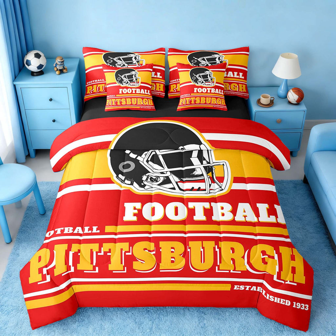 Erosebridal Football Bed in a Bag Full size 7 Pieces, Teens Room Decor, Red, Pittsburgh
