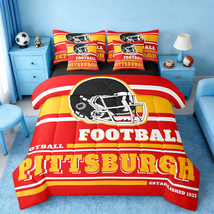 Erosebridal Football Bed in a Bag Full size 7 Pieces, Teens Room Decor, Red, Pittsburgh