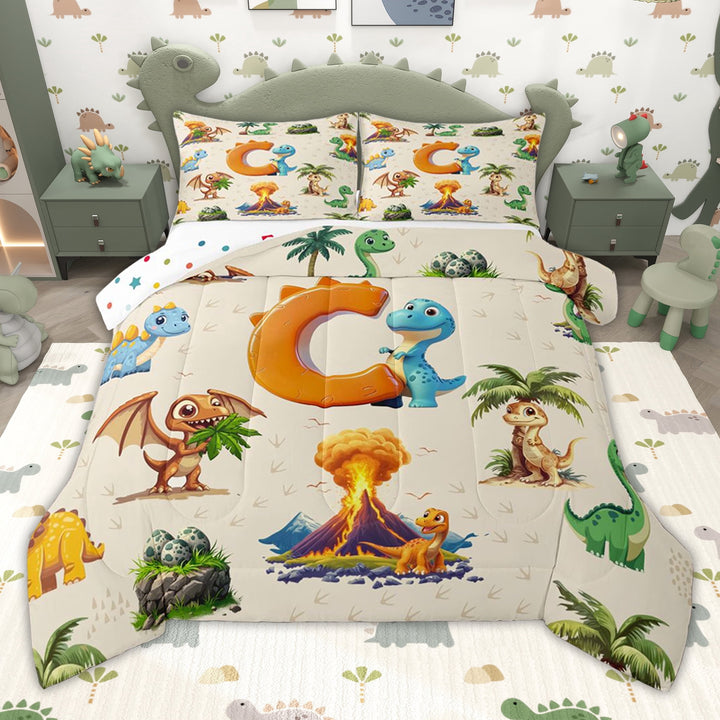 Erosebridal Dinosaur Letter E Twin Comforter Sets for Kids Boys Girls, Cartoon Dino Animals Bedding Set, Polka Dots Reversible, 2-Piece
