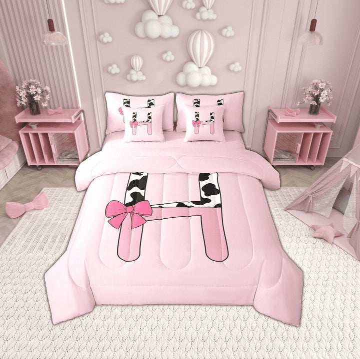 Erosebridal Personalized Alphabet H Bedding Sets Twin Size,Kawaii Initial Comforter Sets with Sheets,Breathable Reversible Bed in a Bag Twin size,Teenager Bedroom Decor,7pcs