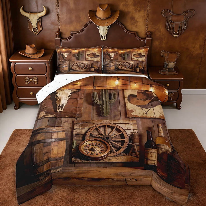 Erosebridal Country Western Cowboy Full Size Comforter Sets,Rustic Farmhouse Cabin Vintage Bull Skull Bedding Sets For Men Adult,Reversible,3 Pieces