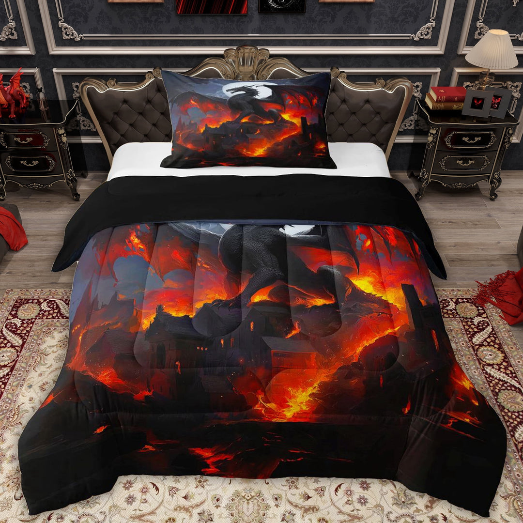 Erosebridal Horror Dragon Boys Twin Comforter Sets, Sky Moon Bedding Set, Black Red, 2pcs