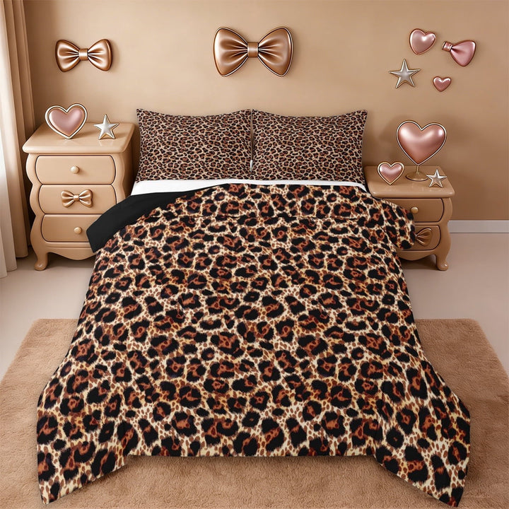 Erosebridal Leopard Print Full Size Comforter Sets,Cheetah Print Bedding Sets For Girls Women,Reversible Black,3pcs