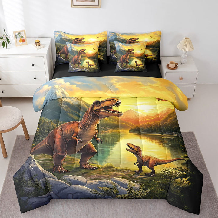 Dinosaur Bedding Comforter Sets 7pcs Dino Bed in a Bag Bed, Wild Animal Twin Bedding Sets Jungle Wildlife Comforter Set 3D Dinosaur Print Bedding Sets &amp; Collections Home Decor