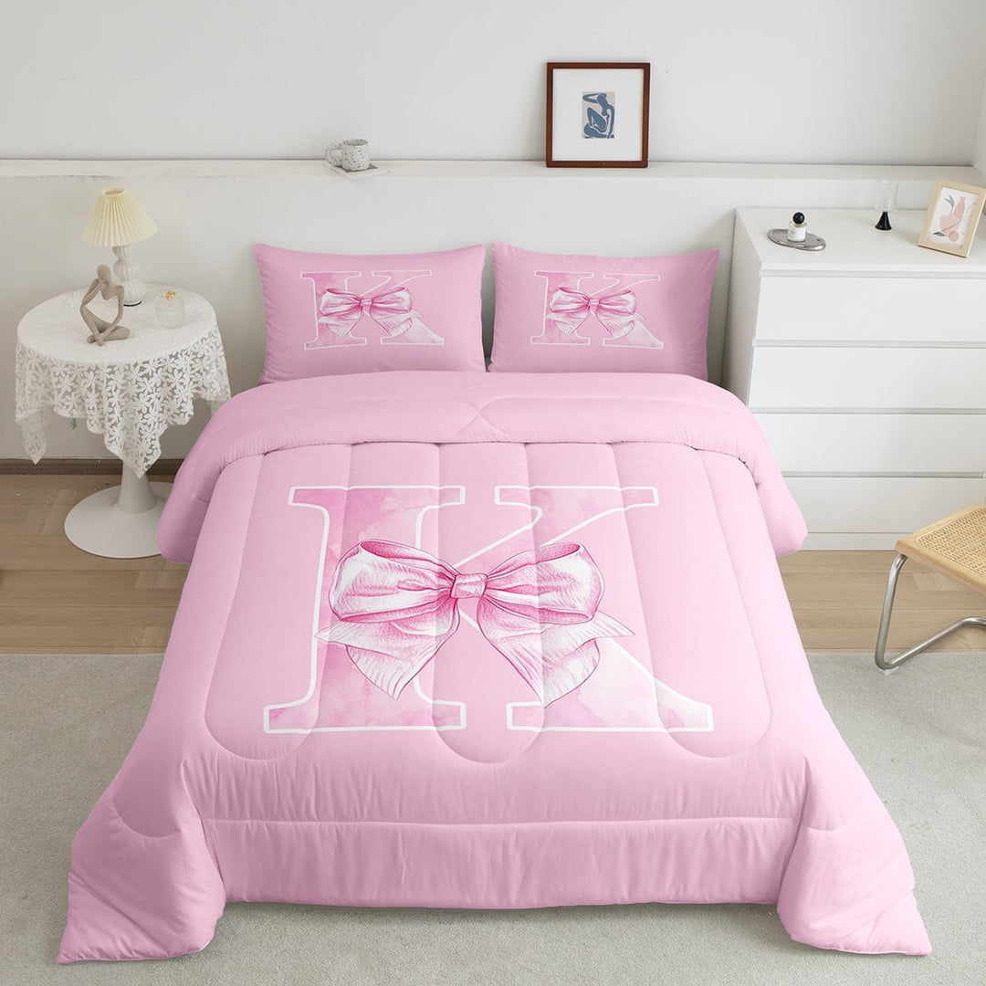 Erosebridal Initial K Letter Bedding Sets Twin with Comforter, Cute Bowknot Duvet Insert, Monogrammed A to Z Decor, Ultra Soft