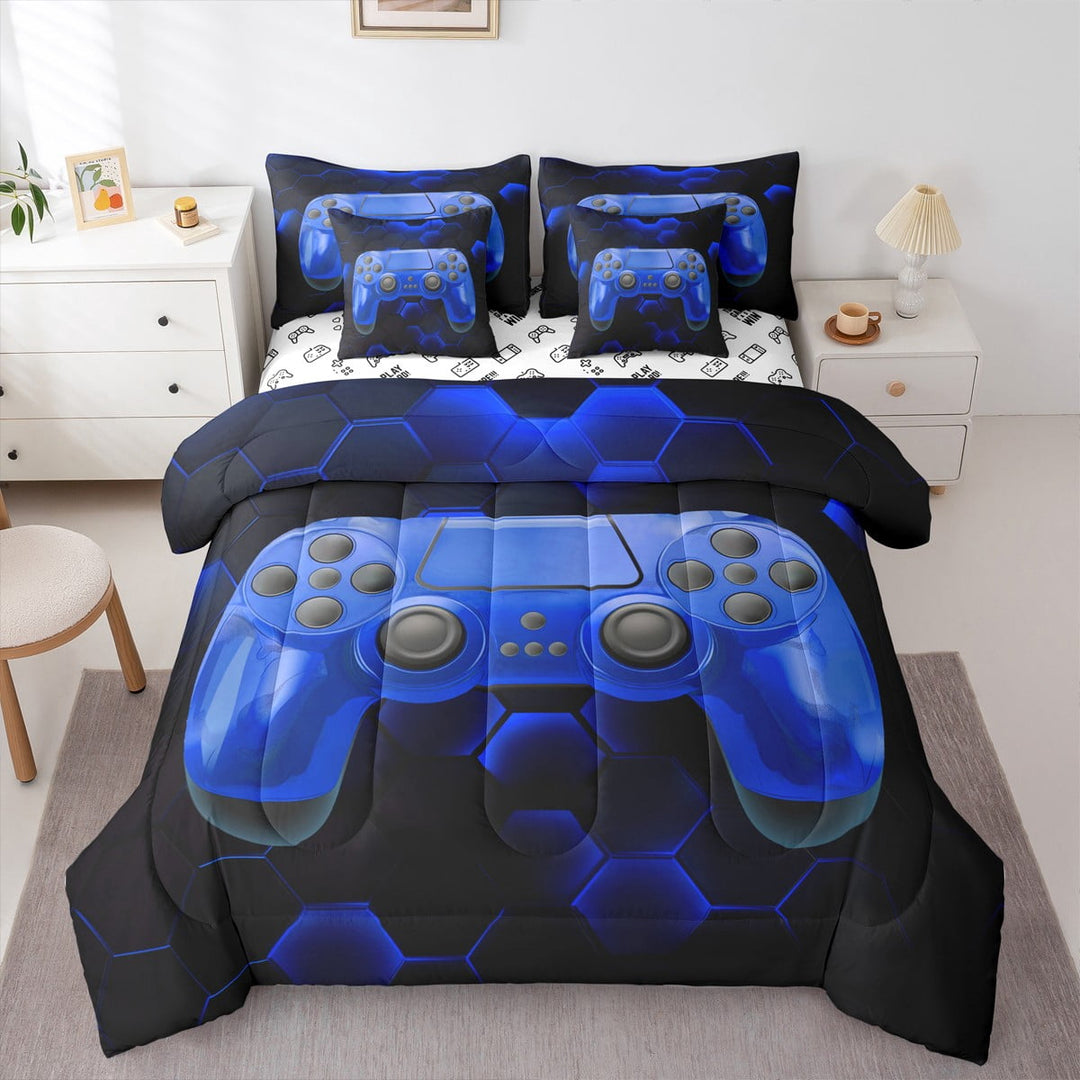 Erosebridal Gamepad Bed in a Bag Twin size for Teens, Geometric Bed Set, Teens Gaming Decor, Reversible 7 Pieces