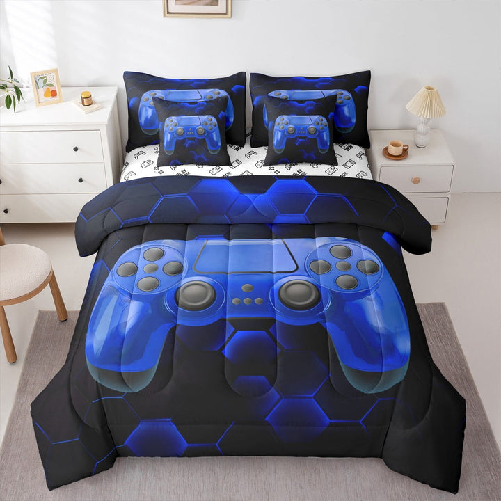 Erosebridal Gamepad Bed in a Bag Twin size for Teens, Geometric Bed Set, Teens Gaming Decor, Reversible 7 Pieces