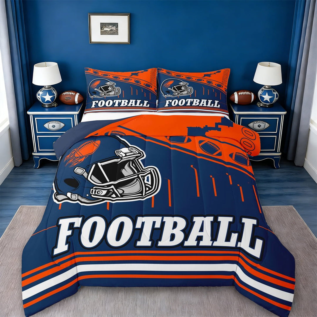 jejeloiu Football Game Helmet Twin Comforter Sets,Rugby Sport Theme Bedding Set For Boy Men Reversible 2-Piece