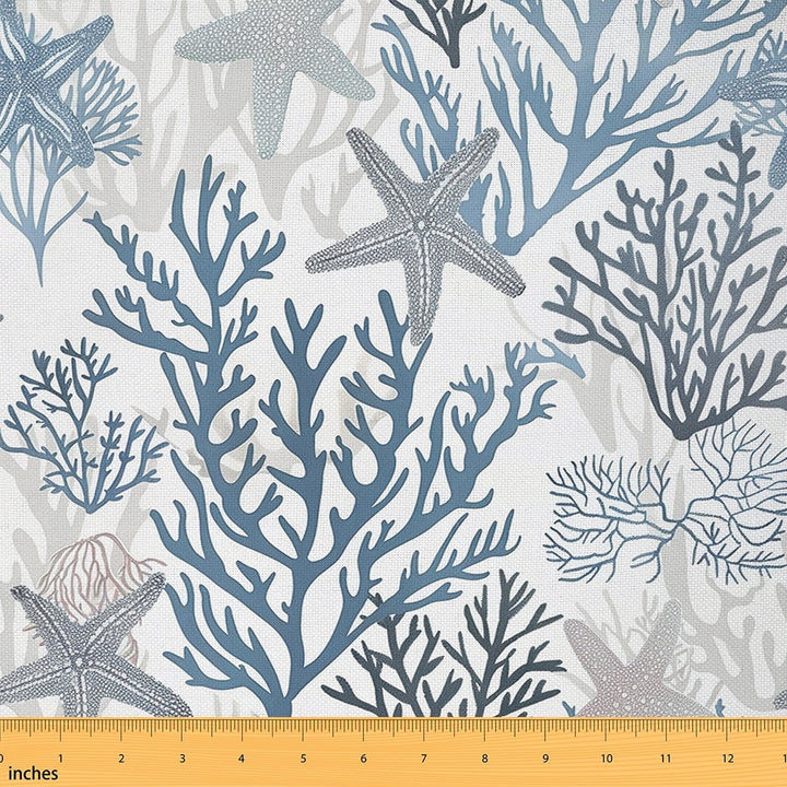 Castle Fairy Coastal Beach Fabric by the Yard 2 Yards, Marine Starfish Fabric for Sewing, Sea Coral Home Decor Fabric by the Yard, Ultra Soft Home Decor