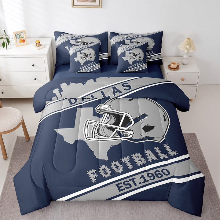 Erosebridal Sports Bed in a Bag Twin size Teens, American Football Quilted Comforter, Navy Grey, Lightweight 7pcs