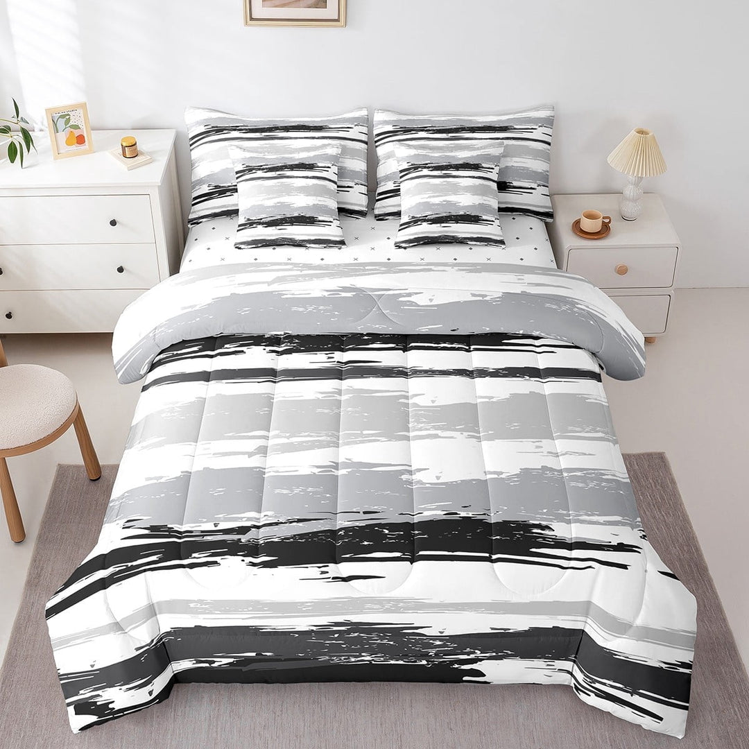 Erosebridal Oil Painting Bedding Sets Queen Size,Minimalism Art Comforter Sets with Sheets,Black White Bed in a Bag Queen Size,Lightweight Bedroom Decoration Reversible,7-Piece