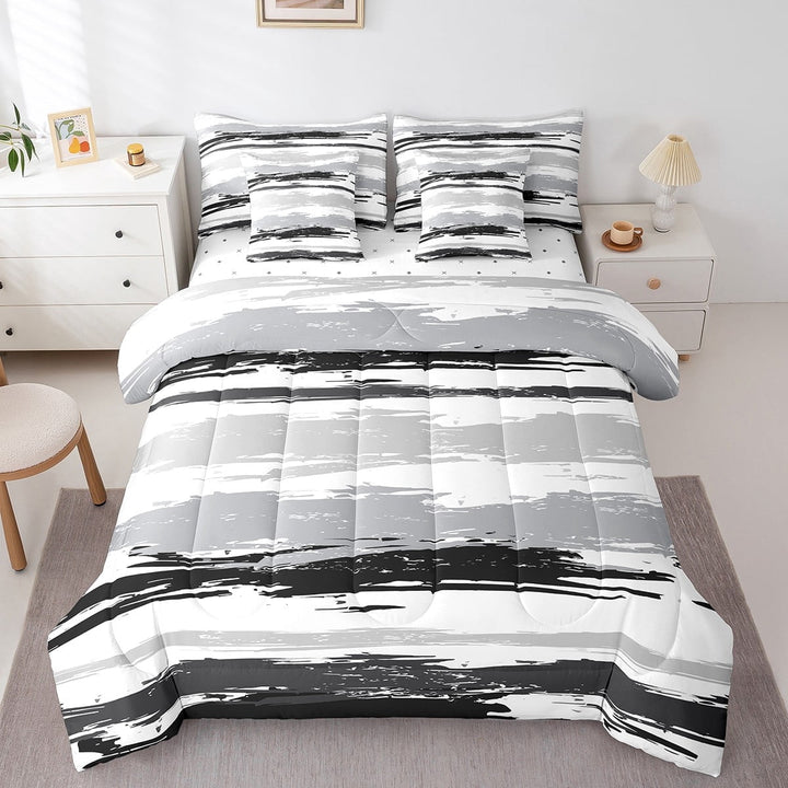 Erosebridal Oil Painting Bedding Sets Queen Size,Minimalism Art Comforter Sets with Sheets,Black White Bed in a Bag Queen Size,Lightweight Bedroom Decoration Reversible,7-Piece