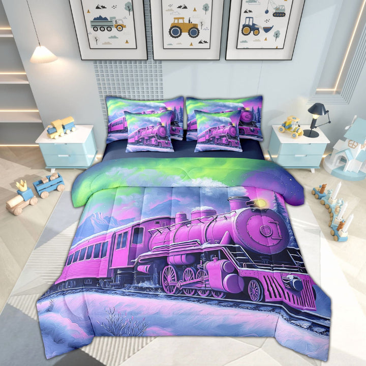 Erosebridal Vintage Train Bedding Full Size 7pcs, Oil Painting Comforter Sets with Sheets, Reversible