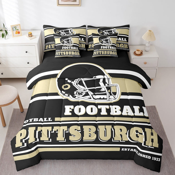 Erosebridal Sports Theme Bed in a Bag Twin size 7 Pieces, Bedroom Decor, Black, Pittsburgh