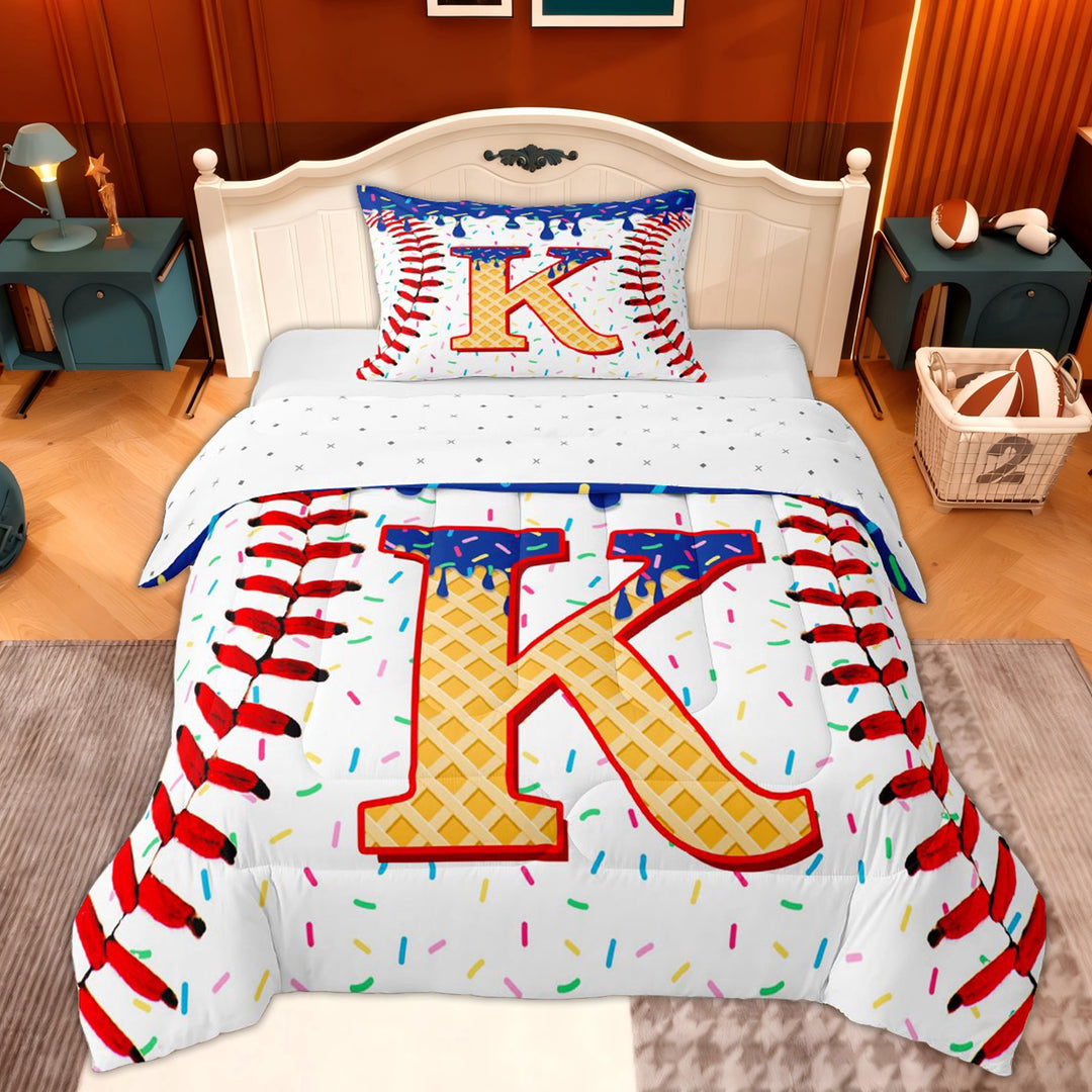 Erosebridal Initial Letter K Twin Comforter Sets for Boy, Cute Ball Print Bedding Set, 2 Pieces
