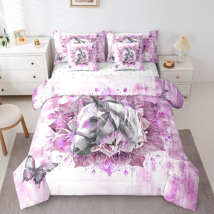 Horse Print Bedding Comforter Sets 7pcs Animal Wildlife Bed in a Bag,Tribal Mandala Floral Twin Bedding Sets Pink Oil Painting Comforter Set,Modern Ombre Bedding Sets &amp; Collections