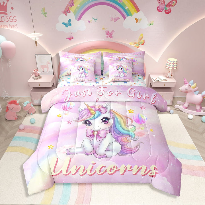 Erosebridal Unicorn Bedding Sets Full Size 7-Piece, Stars Print Reversible, Super Cozy