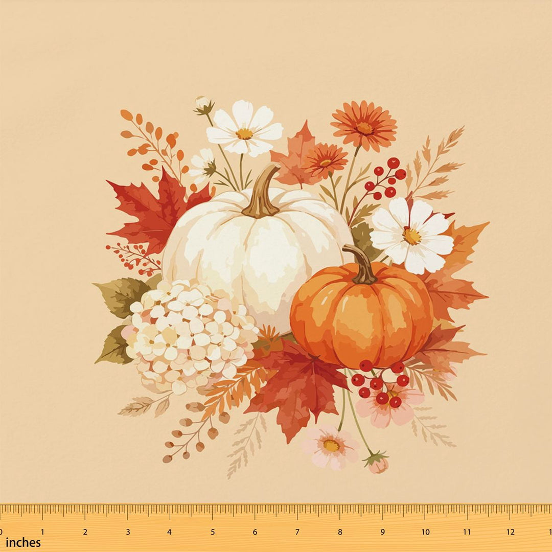 Manfei Autumn Pumpkin Fabric by the Yard 1 Yard, Fall Floral Home Decor Fabric by the Yard, Peach Cream