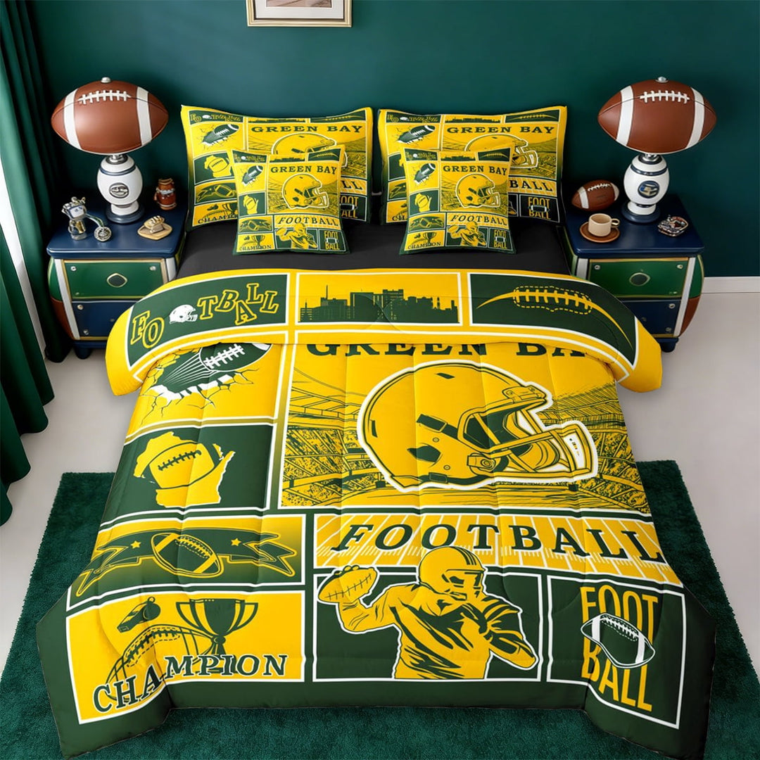 jejeloiu Rugby Game 7-Piece Twin Bedding Sets,Football Sport Theme Bedding Comforter Set For Boys Kids Reversible