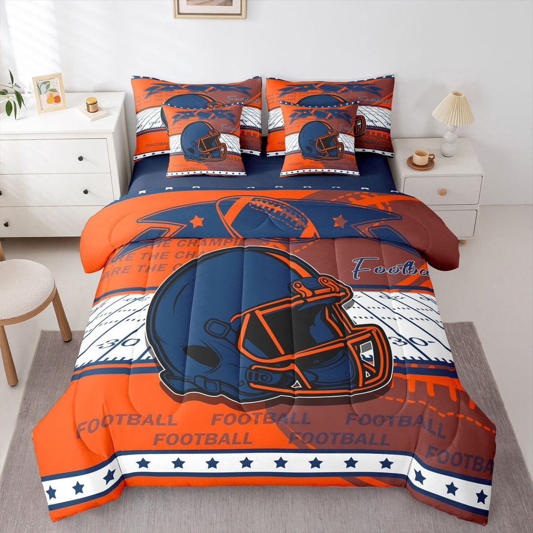 Erosebridal American Football Bedding Twin Size, Soccer Sports Bedding Accessories, Orange Navy, Denver, Super Cozy 7-Piece