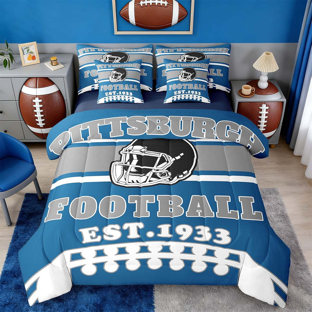 Erosebridal Teen Sports Bedding Full Size 7pcs, Lightweight, Black, Pittsburgh