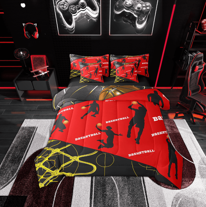 Erosebridal Basketball Player Bedding Sets Twin Size, Ball Sports Lover Comforter Sets with Sheets, Geometry Decor, Reversible