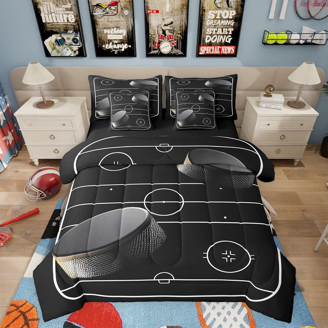 Ice Hockey Bedding Sets 7 Piece Sports Bedding Sets Teen Winter Sports Themed Comforter Set with Sheets Ice Hockey Field Print Bed Set Ball Game Decor Sheets Twin