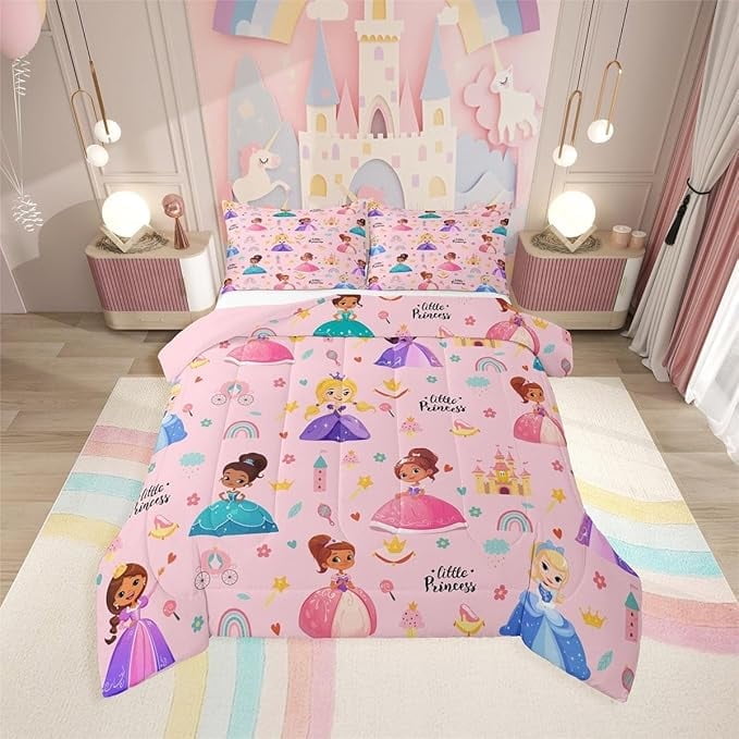 Manfei Dreamy Cartoon Princess Twin Comforter Sets, Kawaii Girl Bedding Set