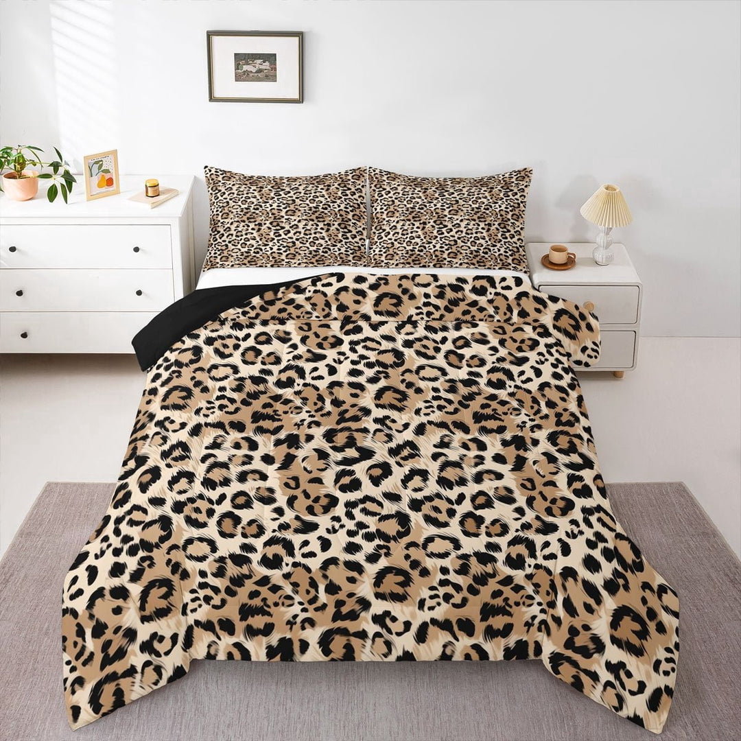 Erosebridal Brown Cheetah Print Full Size Comforter Sets for Kids, Leopard Wildlife Bedding Sets, 3pcs