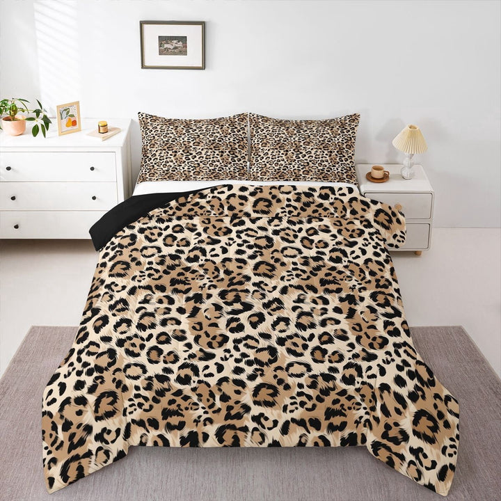 Erosebridal Brown Cheetah Print Full Size Comforter Sets for Kids, Leopard Wildlife Bedding Sets, 3pcs