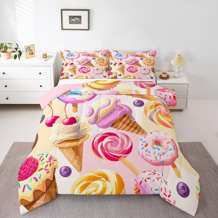 Erosebridal Ice Cream Comforter Sets,Kawaii Cartoon Comforters &amp; Duvets,Food Decoration,Reversible,Breathable,2pcs