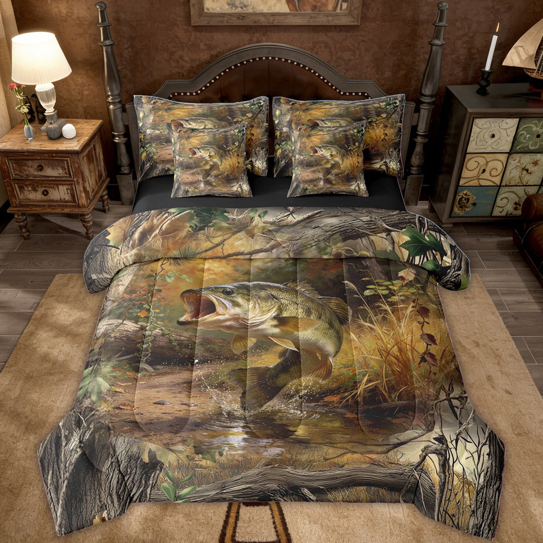 Erosebridal Pike Fish Kids Twin Bedding Sets, Rustic Fishing Lover Bedding Comforter Set, 7 Pieces