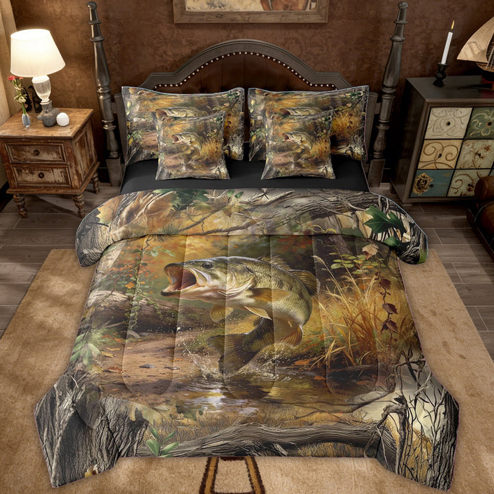 Erosebridal Pike Fish Kids Twin Bedding Sets, Rustic Fishing Lover Bedding Comforter Set, 7 Pieces