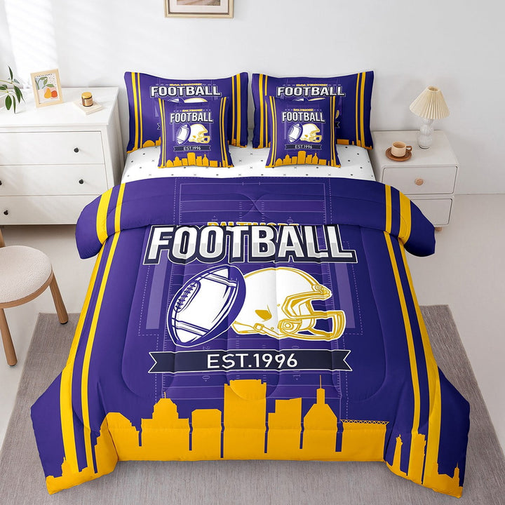 Erosebridal Rugby Bedding Sets Twin Size,Stripes Sport Comforter Sets with Sheets,Football Gaming Decor,Reversible,Breathable,7-Piece