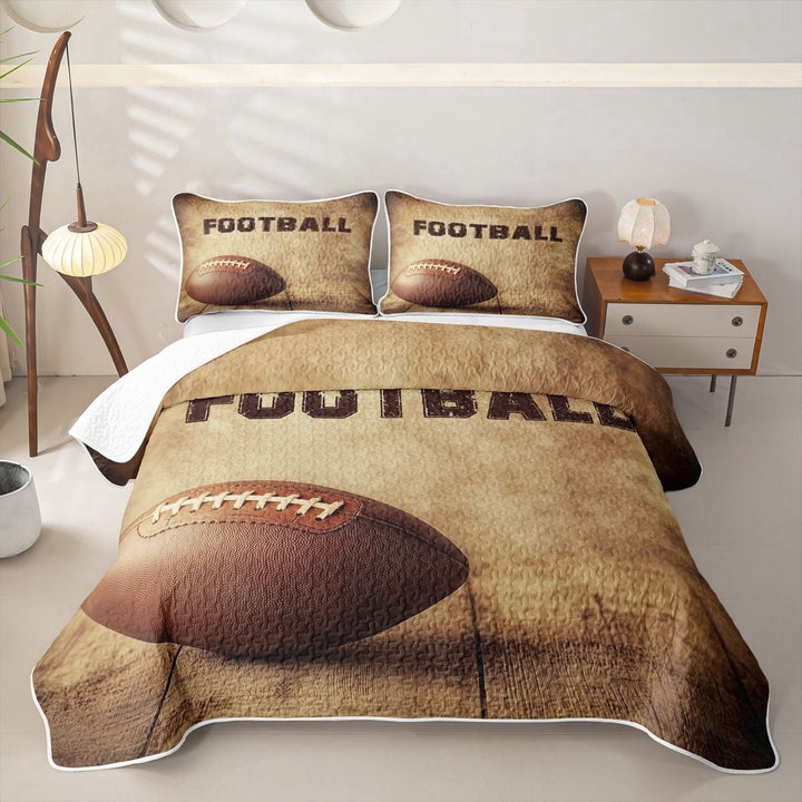 Erosebridal Vintage Football Quilt Full, Rustic Wood Full Bedspread Sets for Men and Women, 3pcs