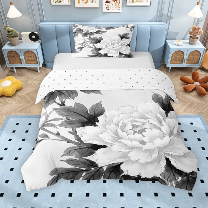 Erosebridal White Floral Twin Bedding for Girls Women, Botanical Theme Duvet Cover Set, Reversible, 2pcs 1 Duvet Cover and 1 Pillowcase, No Comforter