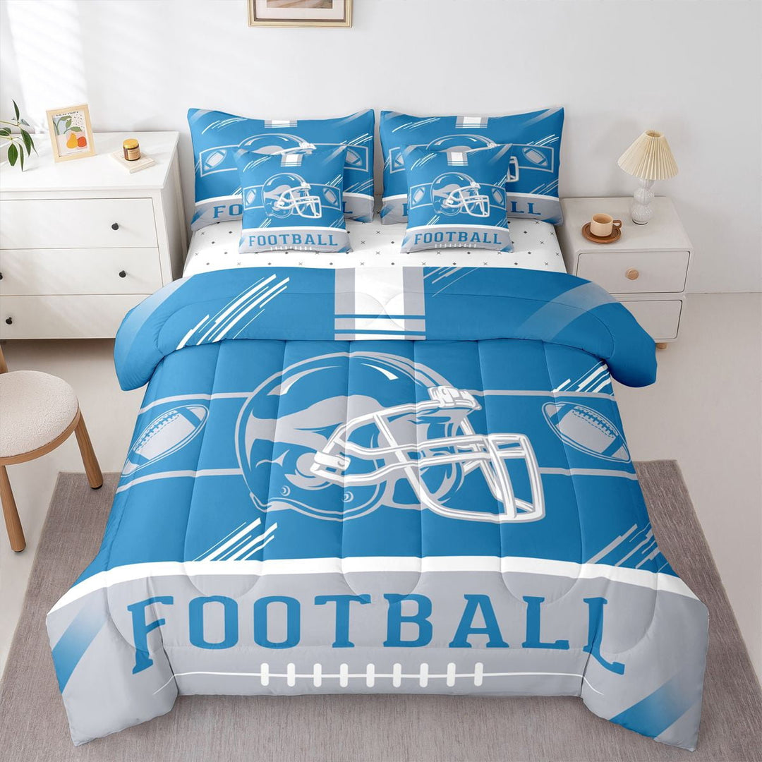 Erosebridal Sports Bedding Twin Size Teens, American Football Duvet Set, Blue Grey, Detroit, Reversible 7-Piece