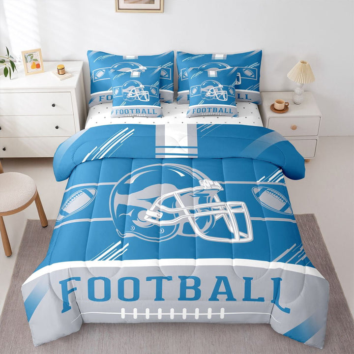 Erosebridal Sports Bedding Twin Size Teens, American Football Duvet Set, Blue Grey, Detroit, Reversible 7-Piece