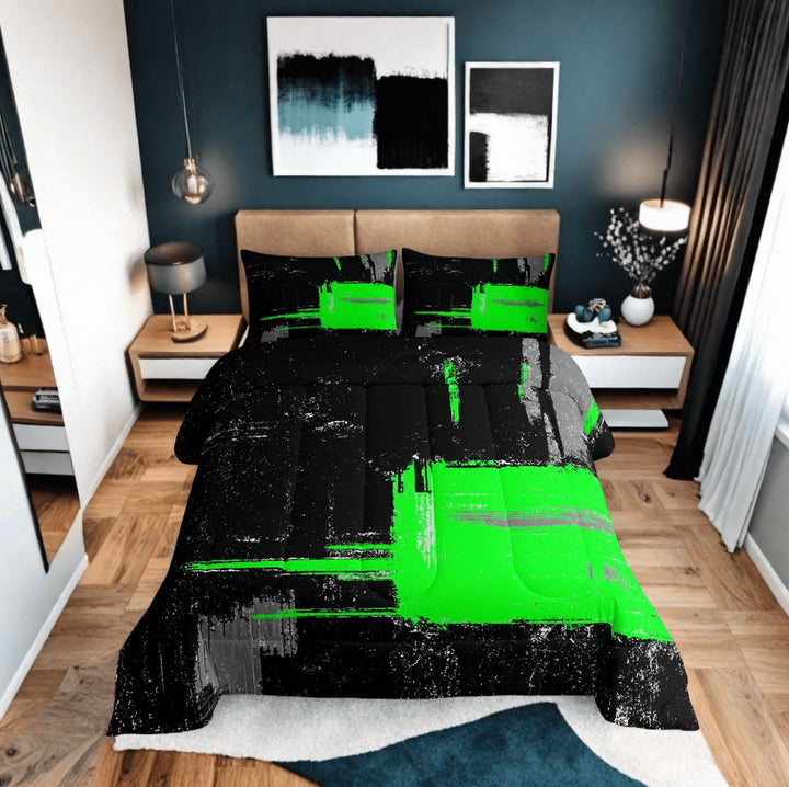 Erosebridal Lime Green Minimalism Comforter Sets Twin Size, Chic Abstract Ombre Comforters &amp; Duvets, Mid Century, Breathable 2pcs