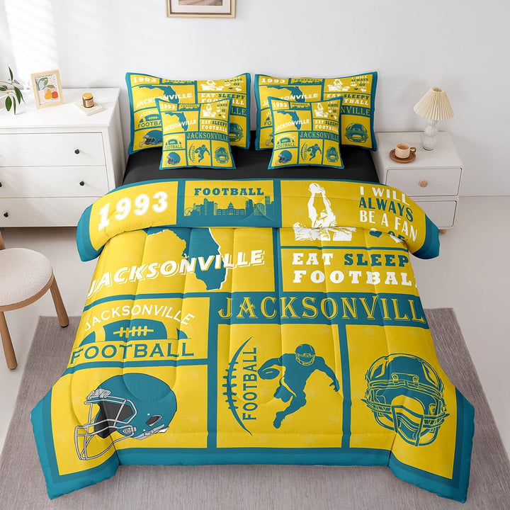 Erosebridal Twin Comforter Set,7 Pieces Rugby Bedding Sets Twin Bed in a Bag with Reversible Football Bed Set,Sports Fan Comforter, Sheets, Pillowcases