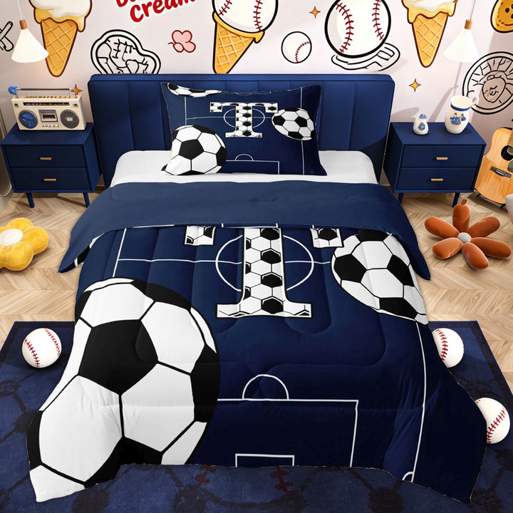 Erosebridal Honeycomb T Letter Twin Comforter Sets for Kids, Football Lover Bedding Set, 2pcs