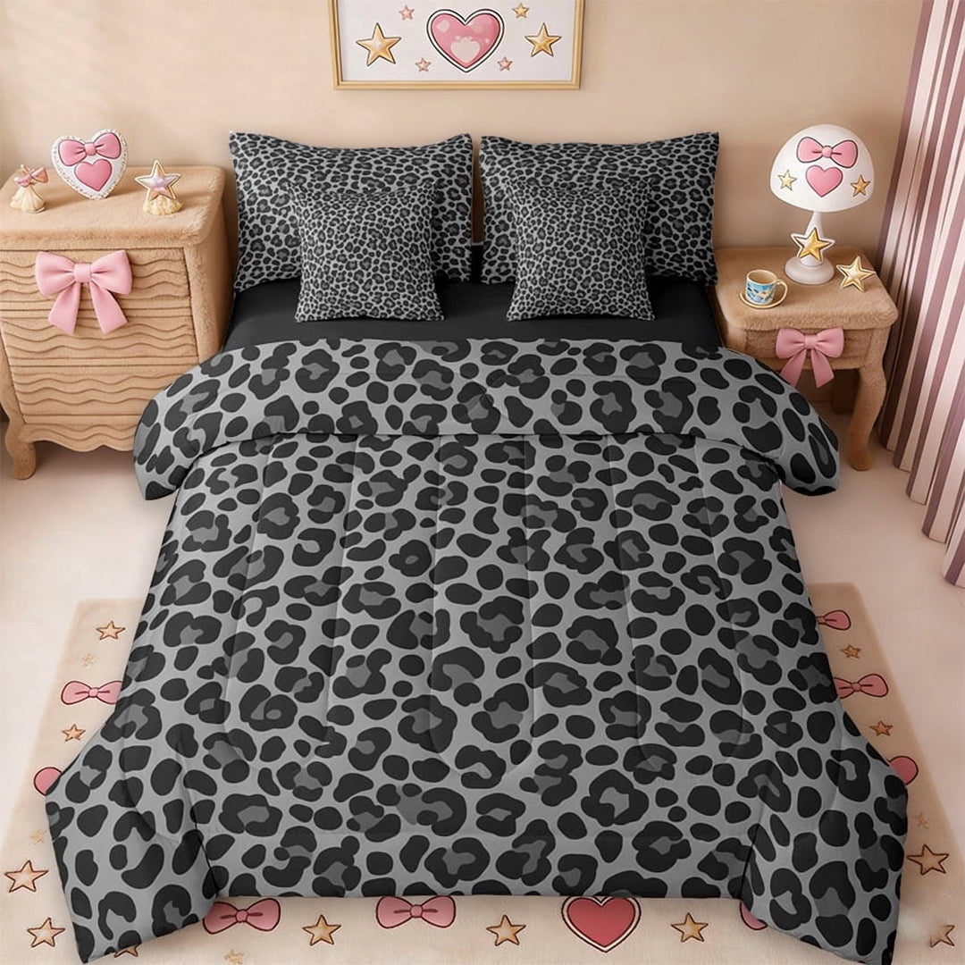 Erosebridal African Cheetah 7-Piece Bedding Comforter Set For Kids Adults,Fashion Women Chic Leopard Print King Bedding Sets,Reversible Black