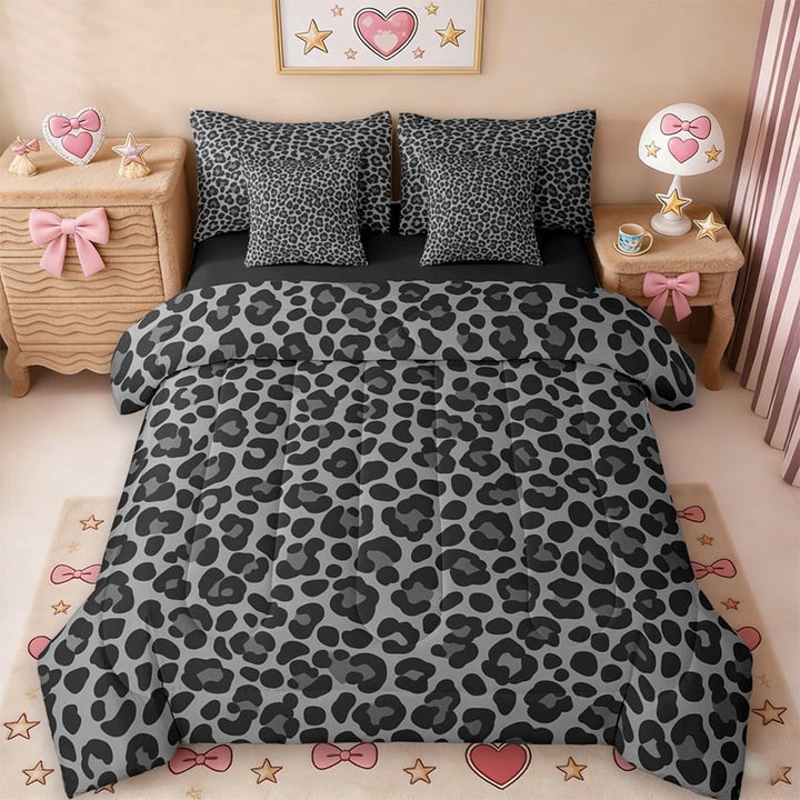 Erosebridal African Cheetah 7-Piece Bedding Comforter Set For Kids Adults,Fashion Women Chic Leopard Print King Bedding Sets,Reversible Black