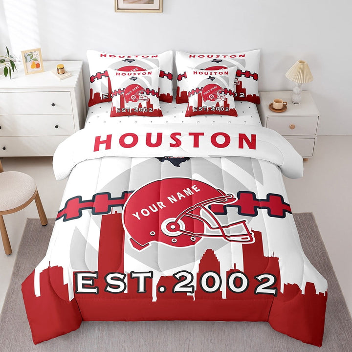 Erosebridal 7 Pcs Comforter Set Twin Size,Customized Football Players Bed in a Bag with Flat Sheet and Fitted Sheet for Boys,American Football Bedding Set with Pillowcase and Sham(Houston)